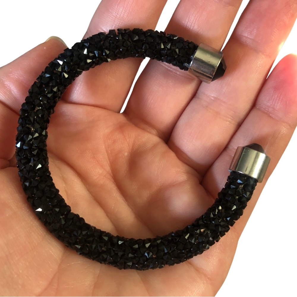 Sparkly Black Beaded Open Cuff Bracelet